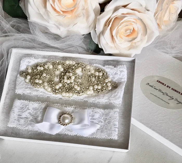 Wedding Accessories - Lace and Crystal Bridal Garter Set