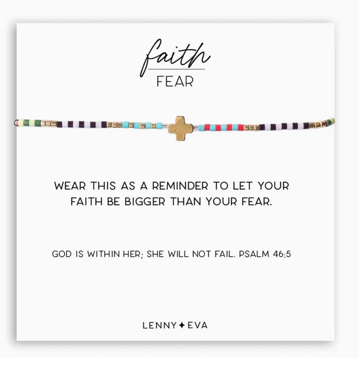 Lenny & Eva Faith Over Fear Beaded Cord Bracelet with Cross