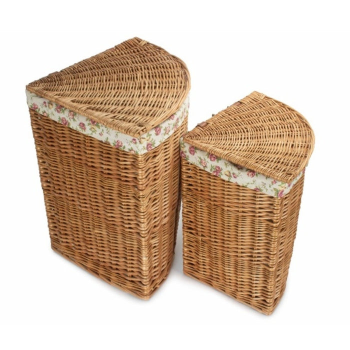 Light Steamed Corner Garden Rose Lined Wicker Laundry Basket