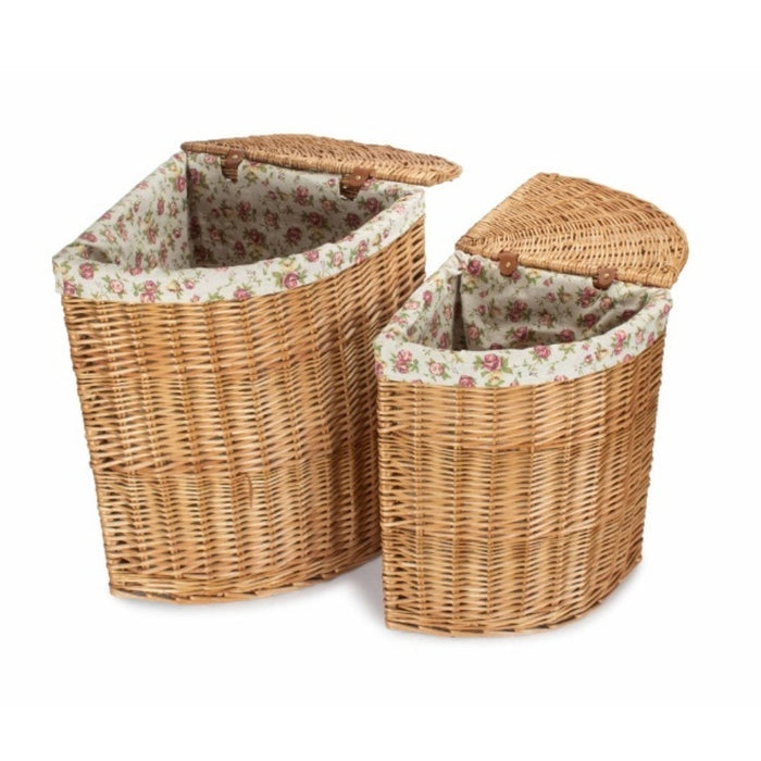 Light Steamed Corner Garden Rose Lined Wicker Laundry Basket