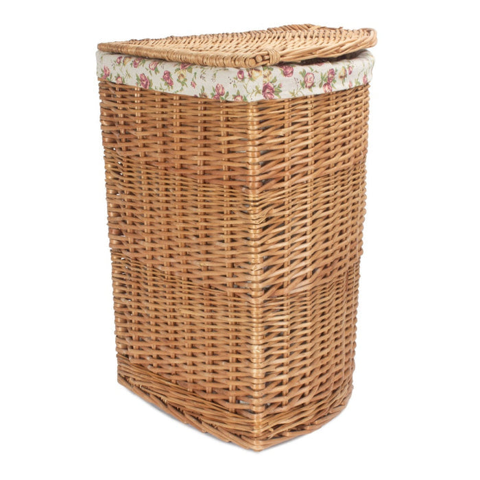 Light Steamed Corner Garden Rose Lined Wicker Laundry Basket