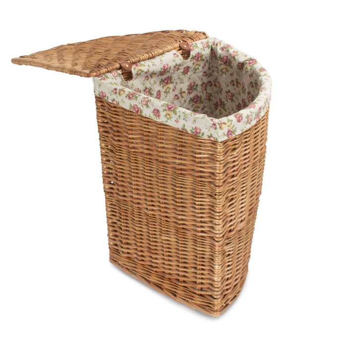 Light Steamed Corner Garden Rose Lined Wicker Laundry Basket