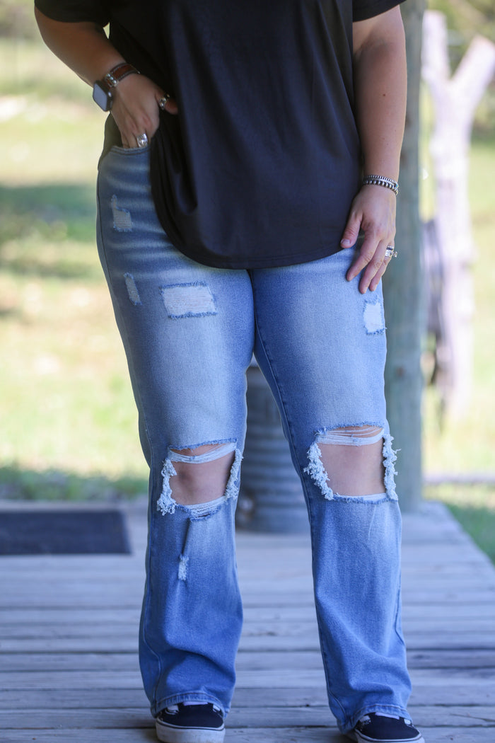 Light Wash High Rise Distressed Bootcut Jeans