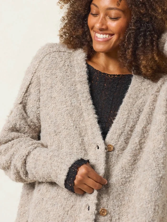 Like-A-Hug Boucle Cardigan Sweater - Mushroom-view 1
