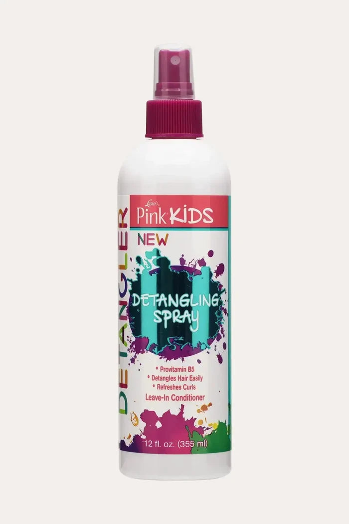Luster’s Pink Kids Detangling Spray (12 fl oz), an effective detangler spray for curly hair that refreshes curls and acts as a leave-in conditioner.