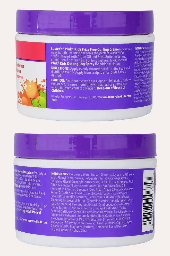 Back label of the Lightweight Curling Cream highlighting its use for Wash and Go Hair styles, enriched with Argan Oil and Shea Butter for long-lasting definition.