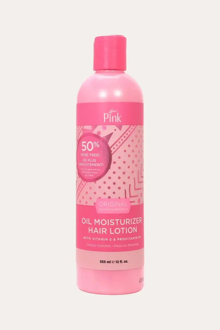 Luster's Pink Original Oil Moisturizer Hair Lotion (12 fl oz), an essential source of moisture for dry hair enriched with ProVitamin B5 Hair nutrients.