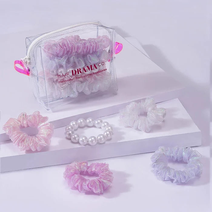 Luxury Scrunchies Set of 5 with Free Pouch - Holographic Gift Set
