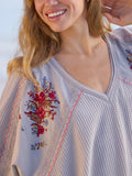 Maisie Oversized Embroidered Thermal Top - Light Grey-view 1