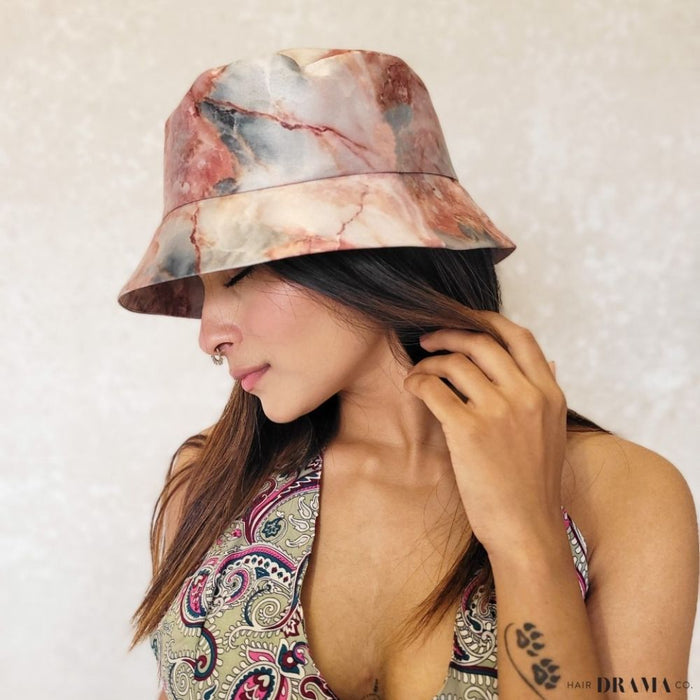 Marbled Satin Bucket Hat - Gingerbread Brown