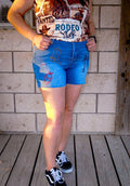 Mid Wash Embroidered Shorts