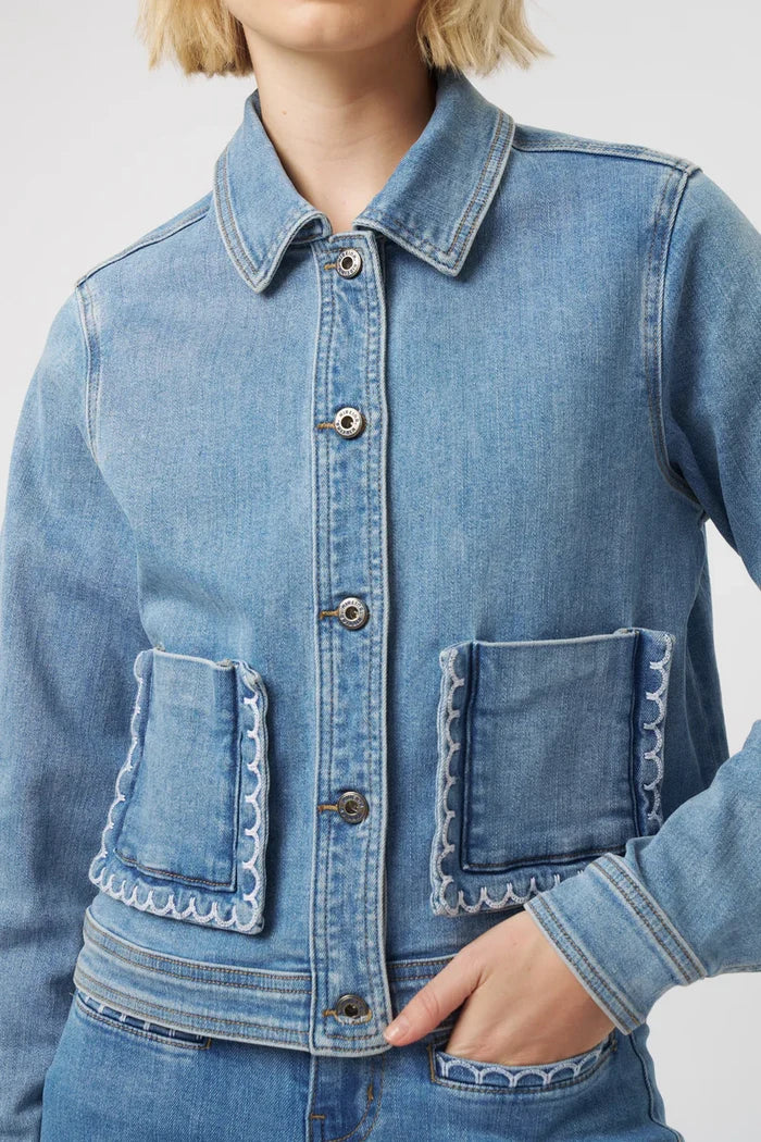 MILA DENIM JACKET in 70's Blue by Kireina