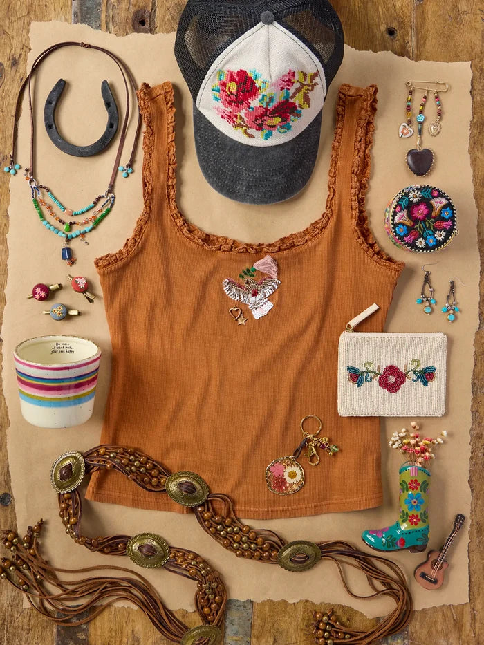 Mona Beaded Tank - Rust Bird-view 4