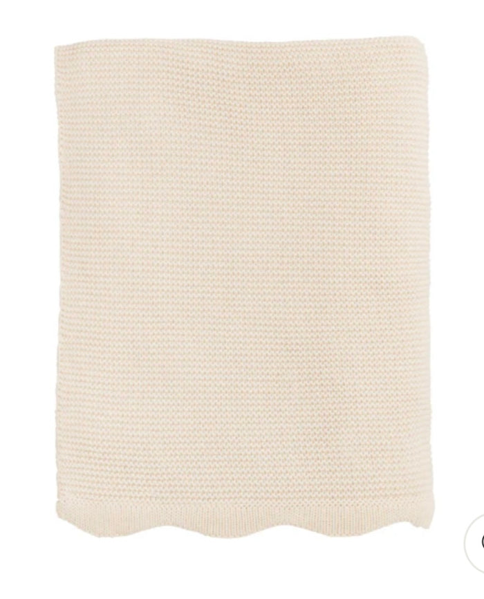 Mud Pie Cream Scalloped Throw Blanket