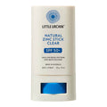 Front view of 20g tube of Natural Zinc Stick SPF 50+, a clear, hydrating, vegan formula that provides UVA and UVB broad spectrum protection from the sun while also being 4 hours water-resistant. Packaged in a cream tube with minimal blue and black text on the label.