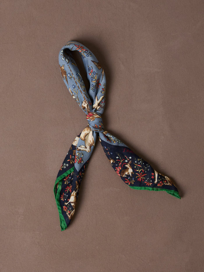 Navy Unicorn Tapestry Print Wool-Silk Bandana