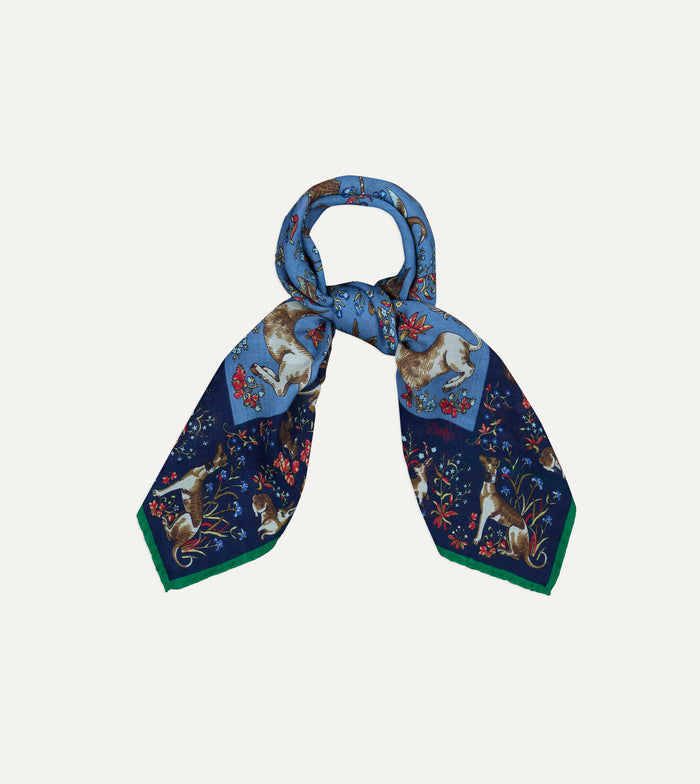 Navy Unicorn Tapestry Print Wool-Silk Bandana