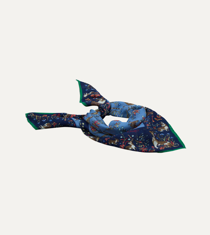 Navy Unicorn Tapestry Print Wool-Silk Bandana