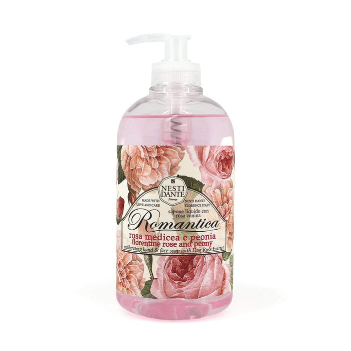 Florentine Rose & Peony liquid soap 500 ml in clear pump bottle, pink label