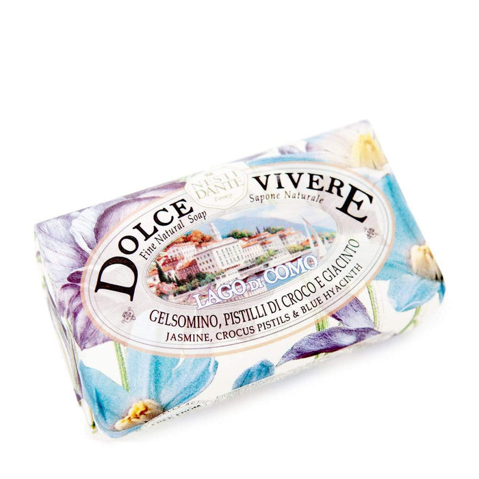 Saponetta Nesti Dante Lago di Como 250 g, confezione azzurra e fiori