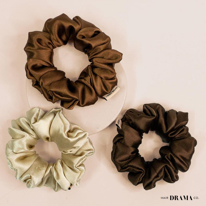 Boho summer hair set in brown and beige tones - scrunchies