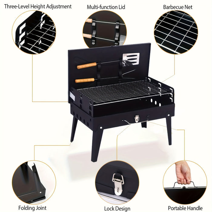 NNETM Portable Iron BBQ Grill with Tools