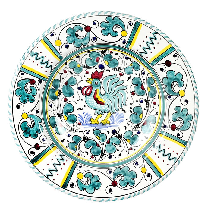 ORVIETO GREEN ROOSTER: Pasta/Soup Rimmed Bowl Plate