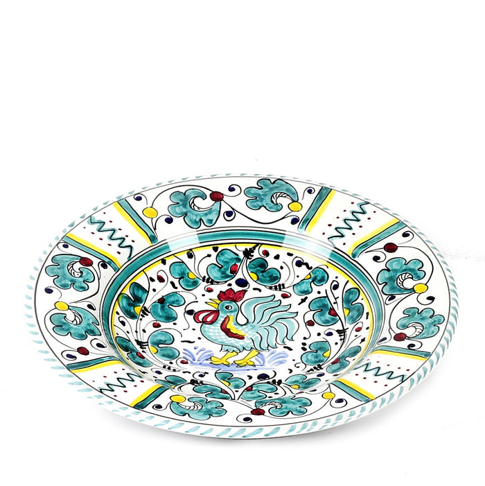 ORVIETO GREEN ROOSTER: Pasta/Soup Rimmed Bowl Plate
