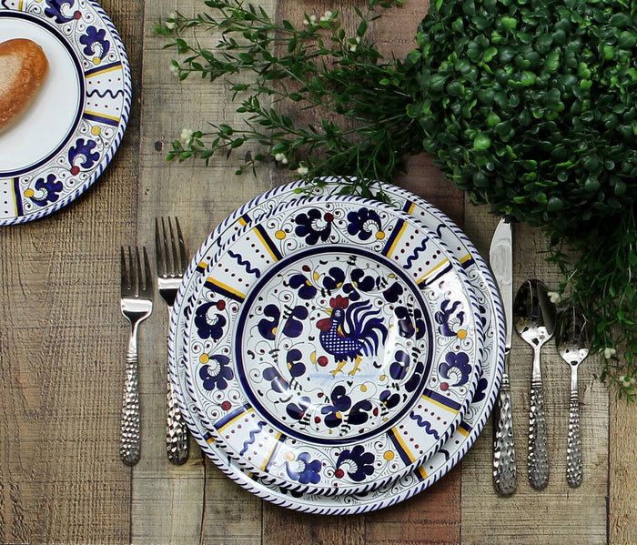 ORVIETO GREEN ROOSTER: Pasta/Soup Rimmed Bowl Plate
