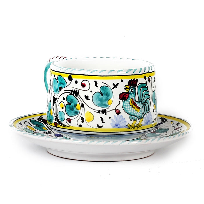 ORVIETO GREEN ROOSTER: Tea/Coffee Cup and Saucer
