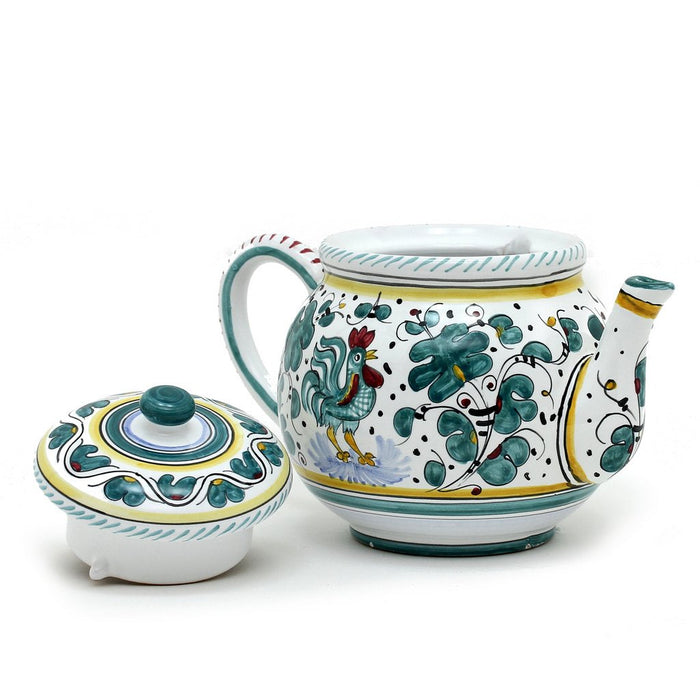 ORVIETO GREEN ROOSTER: Teapot (6 Cups - 48 Fl Oz - 1.4 Liter)