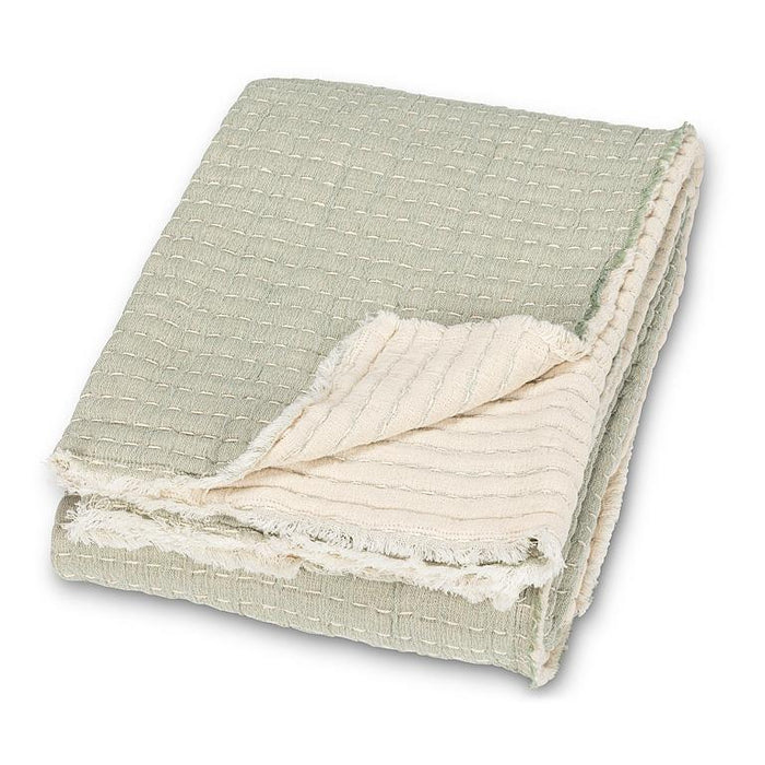 Description: Overstitch Throw-Grn-50x60"L - Magnolia Lane co. Home + Garden + Gift