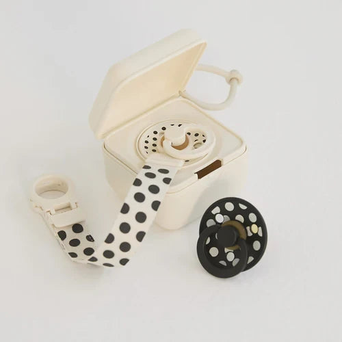 Bibs Soothers - Pacifier Clip - Studio - Polka Ivory/Black - Lifestyle Cut