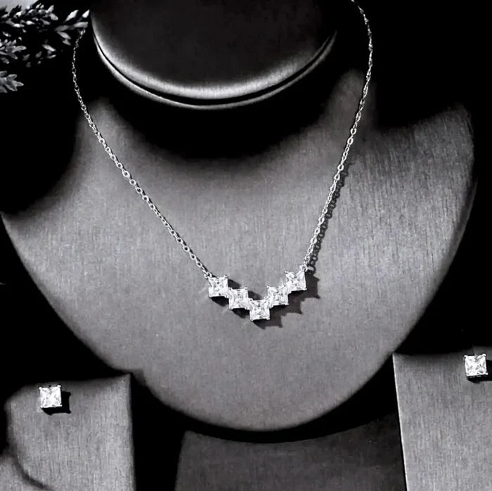 Delicate Geometric CZ Bride or Bridesmaid Jewelry Set in Silver