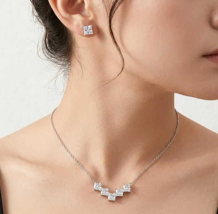 Delicate Geometric CZ Bride or Bridesmaid Jewelry Set in Silver