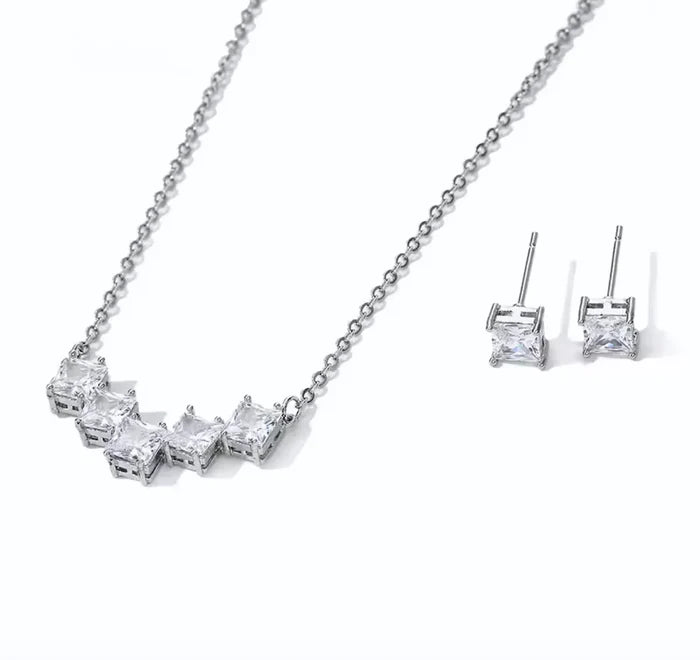 Delicate Geometric CZ Bride or Bridesmaid Jewelry Set in Silver