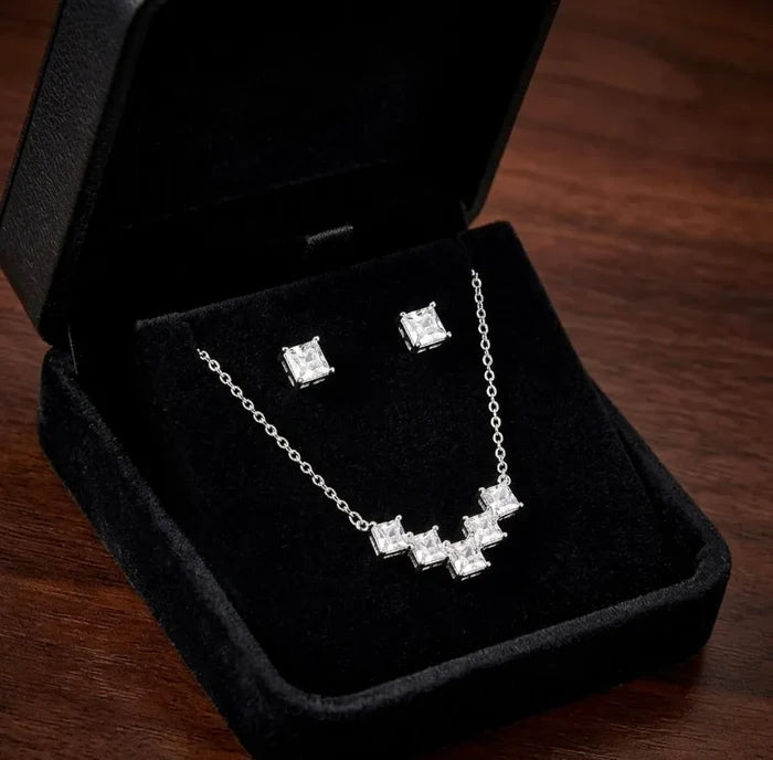 Delicate Geometric CZ Bride or Bridesmaid Jewelry Set in Silver