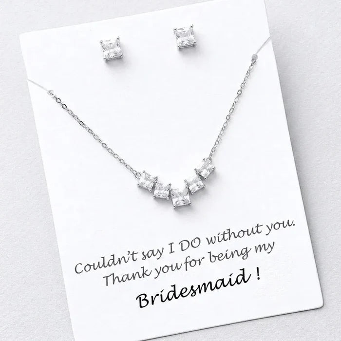 Delicate Geometric CZ Bride or Bridesmaid Jewelry Set in Silver