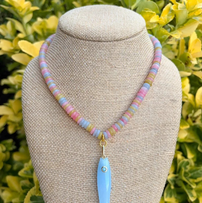 Pastel Blue Fish Pendant Necklace