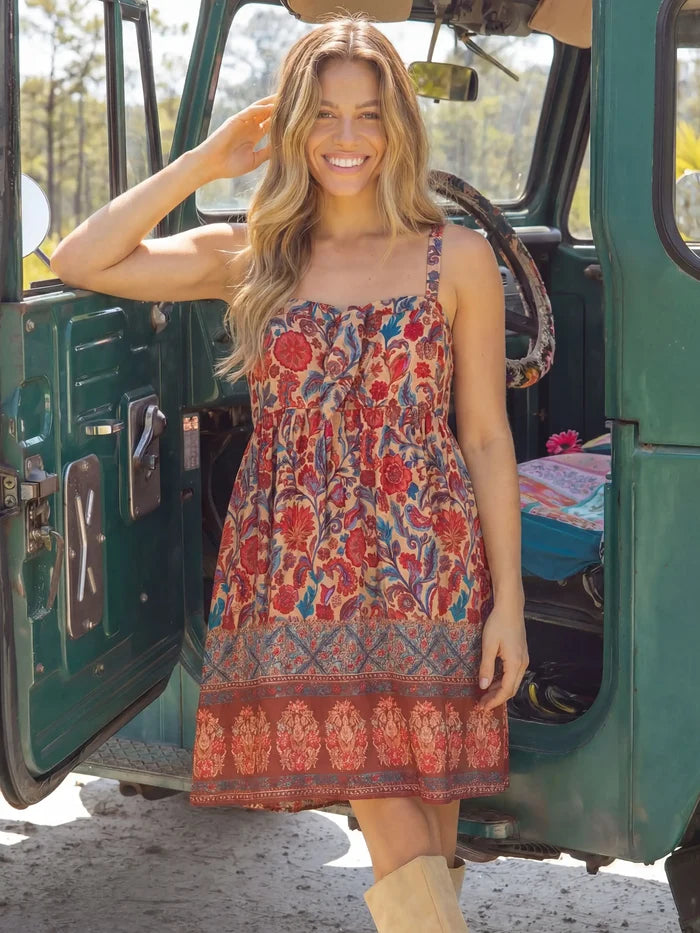 Patti Tie-Front Mini Dress - Sunnyfield Floral Tan-view 1