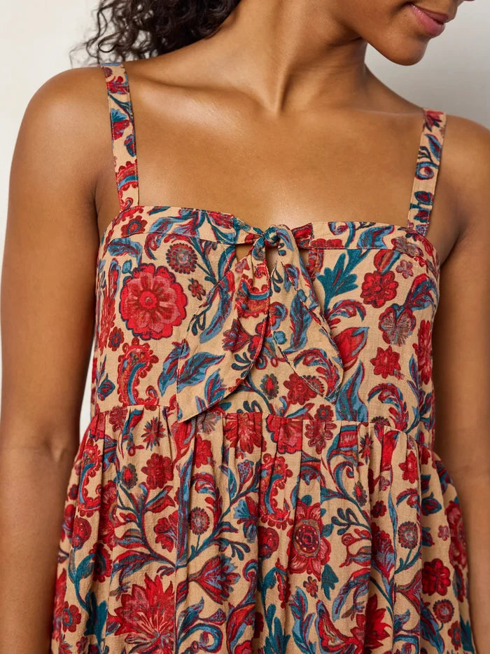 Patti Tie-Front Mini Dress - Sunnyfield Floral Tan-view 2
