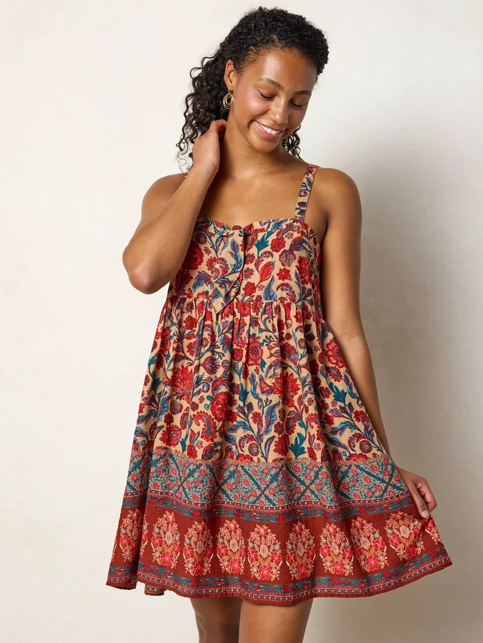 Patti Tie-Front Mini Dress - Sunnyfield Floral Tan-view 3