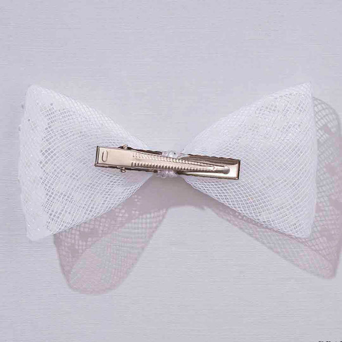 Pearl Mesh Hair Bow Alligator Clip - White