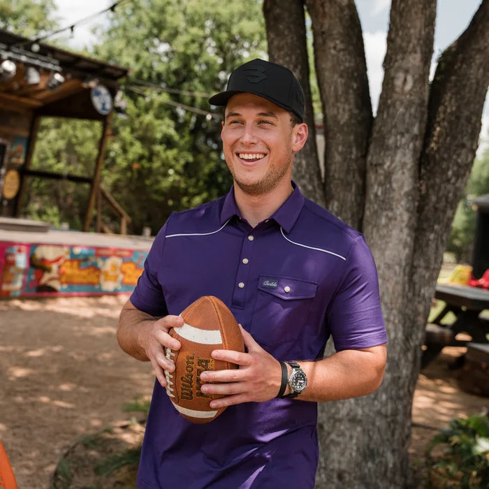 Pearl Snap Performance Polo By Burlebo- Purple
