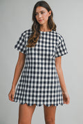Plaid A-line Mini Dress With Scallop Hem