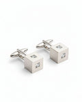 Silver cube cufflinks with clear crystal inlay, square fronts and bar backs