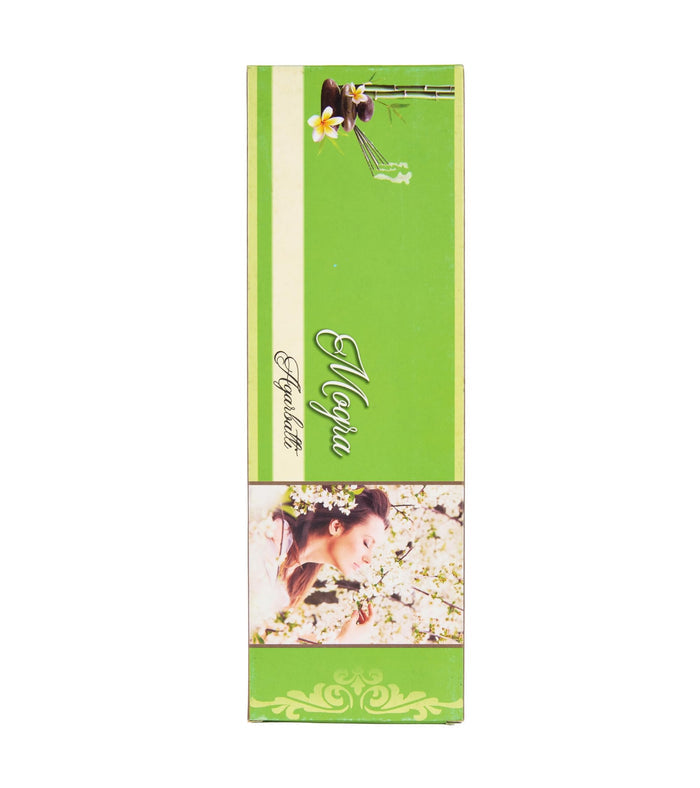 Mogra agarbatti incense stick box, vertical green package with floral medallion art
