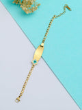 Gold-plated evil eye bracelet with blue enamel oval charm, linked chain, lobster clasp