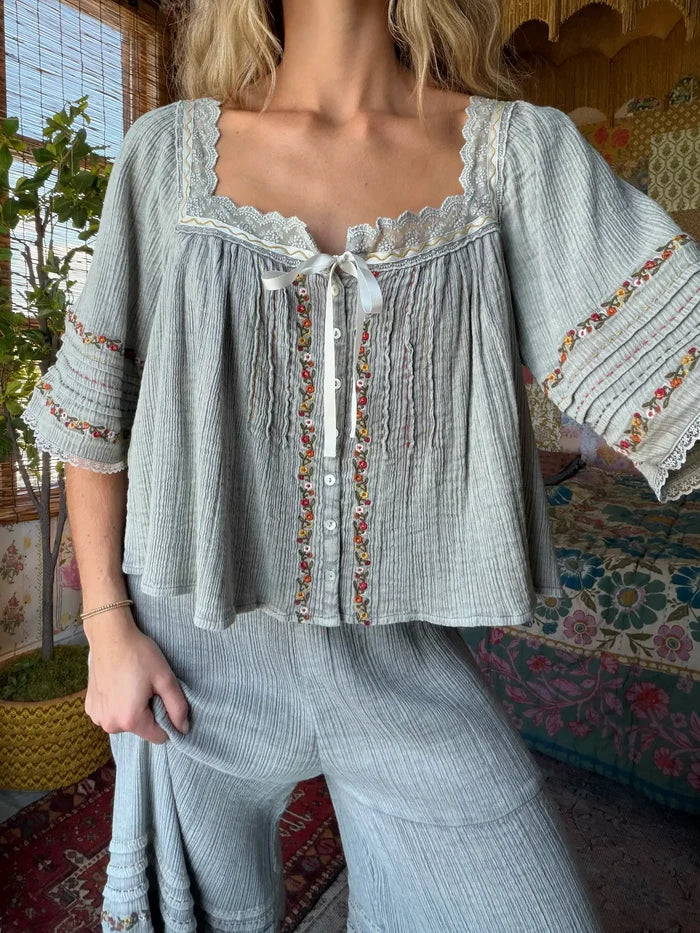 Prettiest Cotton Embroidered Lace Blouse - Light Grey-view 4
