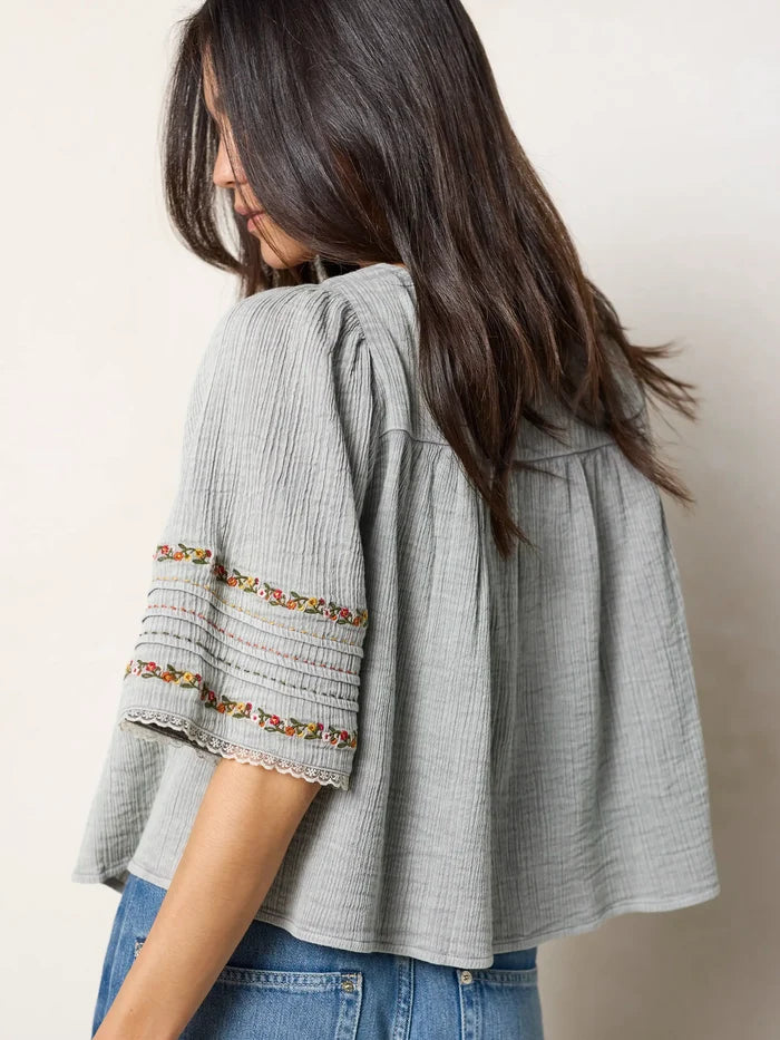 Prettiest Cotton Embroidered Lace Blouse - Light Grey-view 6